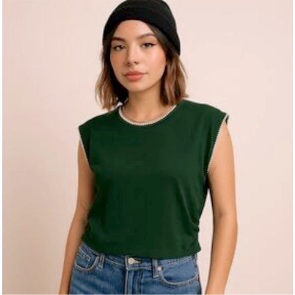 Madewell Tops - Madewell Green White Trim Short Sleeve Sutro Stitch Muscle Tee L NWT